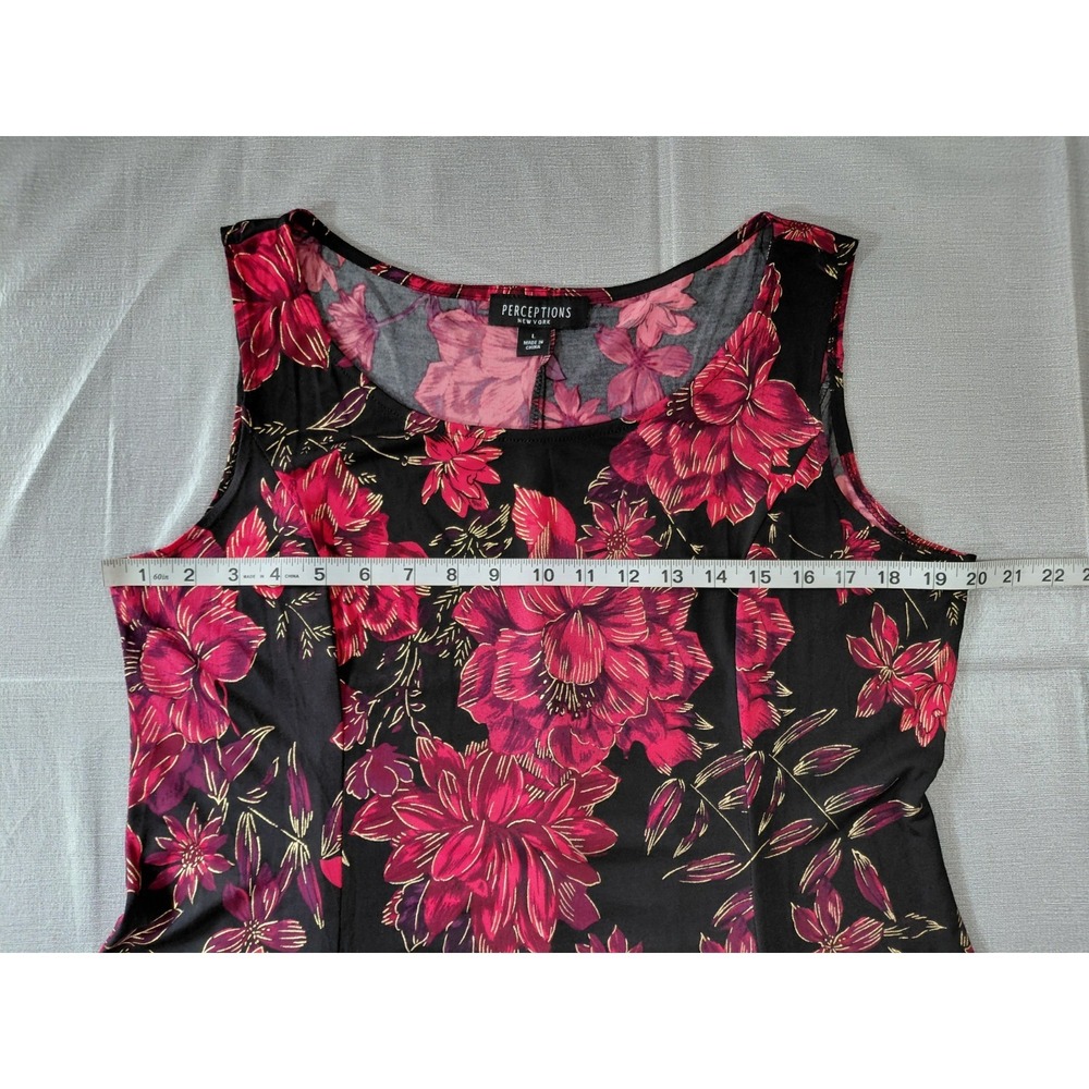 Perceptions New York Floral Swing Dress Sz LG Black & Red Sleeveless Stretchy - Picture 6 of 8